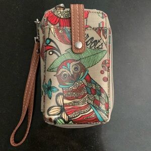 Sakroots Zip Around Bifold Wallet Wristlet. Cute Owl Design